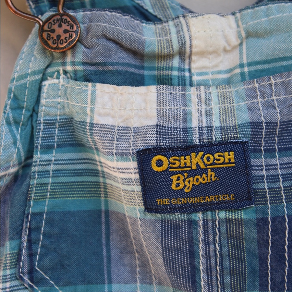OshKosh B'gosh Teal and White Checkered Overalls